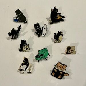 10 CAT TAC PINS FISHING, PIZZA, SKATEBOARDING LOUNGING